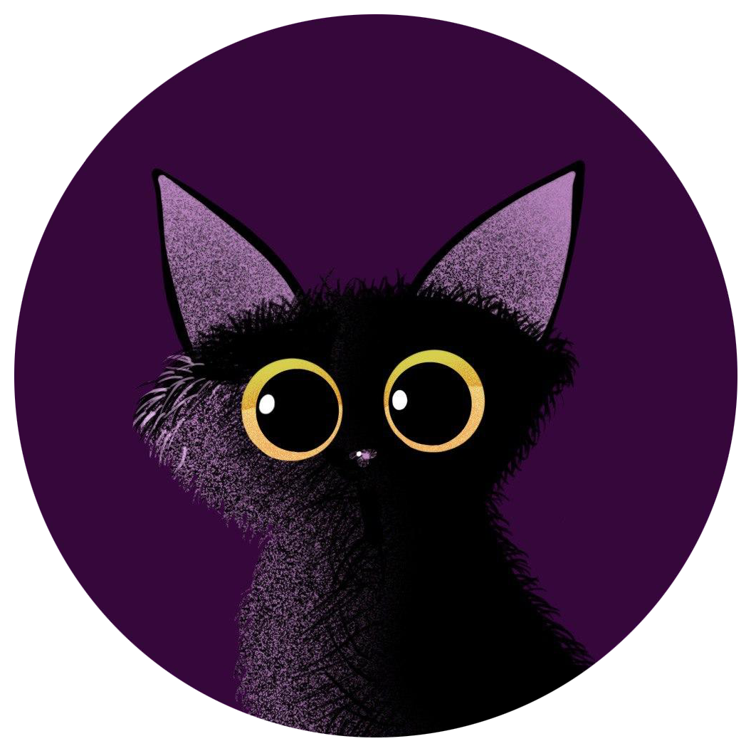 cartoon black cat on purple background drawn with procreate on iPad Pro